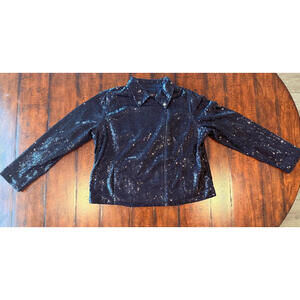 Colleen Lopez Women's Luxe Sequin Black Moto Jacket - Size XL